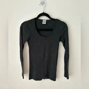 SUPERFIT MERINO ribbed grey TOP,  wool cotton NATURAL